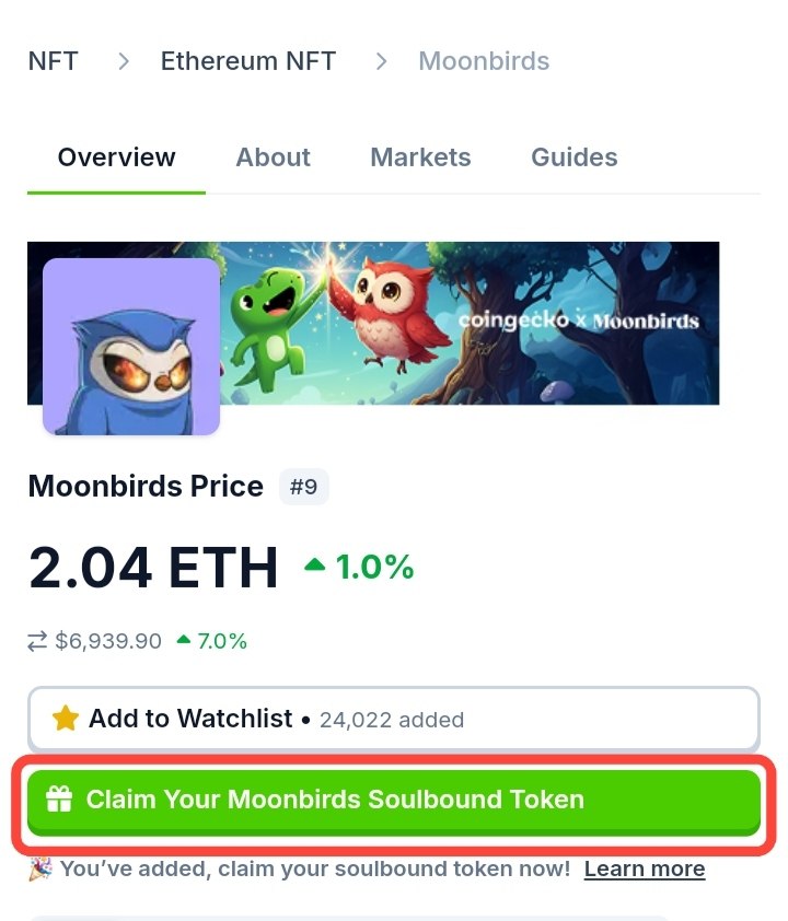 🪂🪂 Coingecko x Moonbirds are offering a limited Soulbound Token (SBT) — your proof of being early.