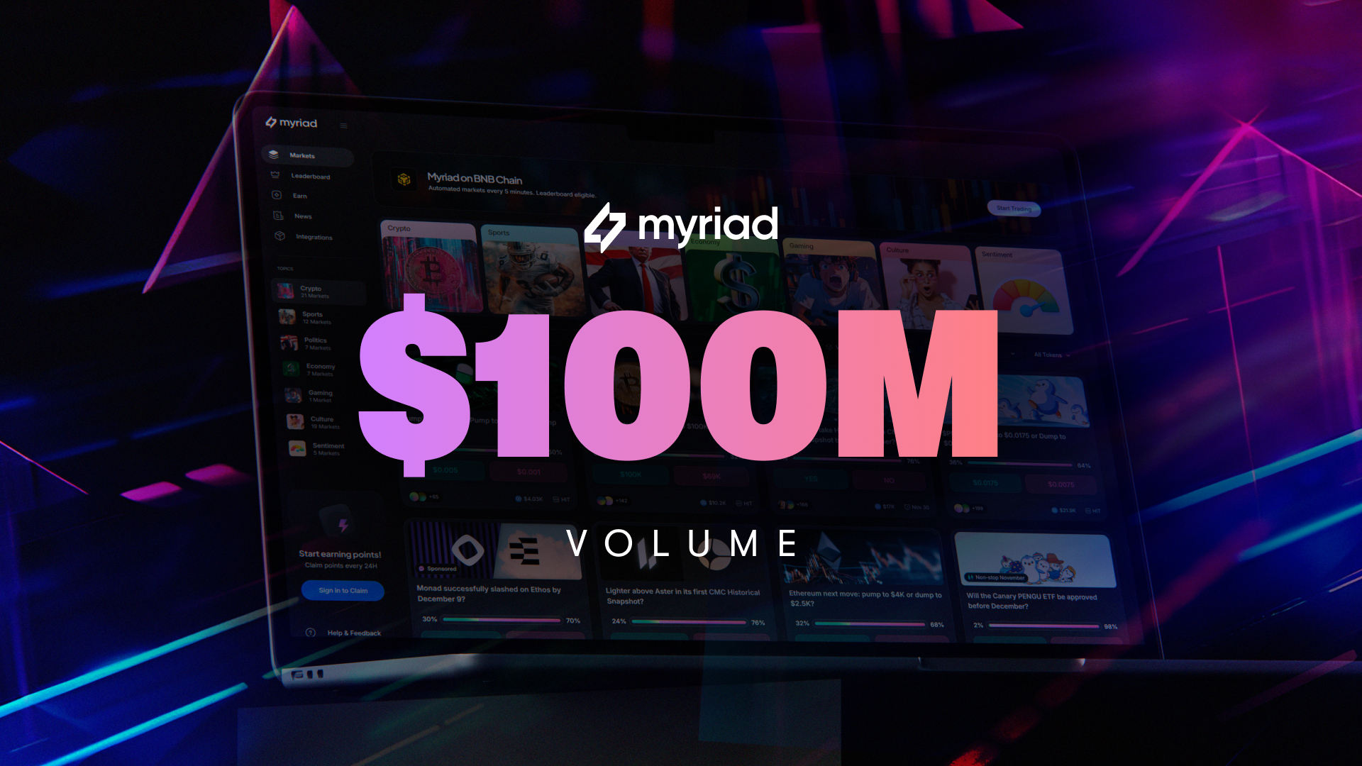 Myriad Achieves $100M in Trading Volume, Accelerating Prediction Markets 10x in Just 3 Months (24 Nov)