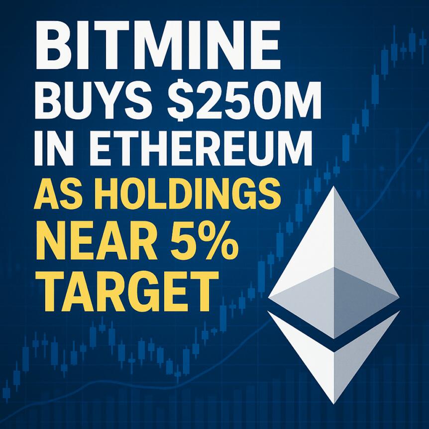 BitMine Snaps Up $250M in Ethereum, Closing In on 5% Supply Goal